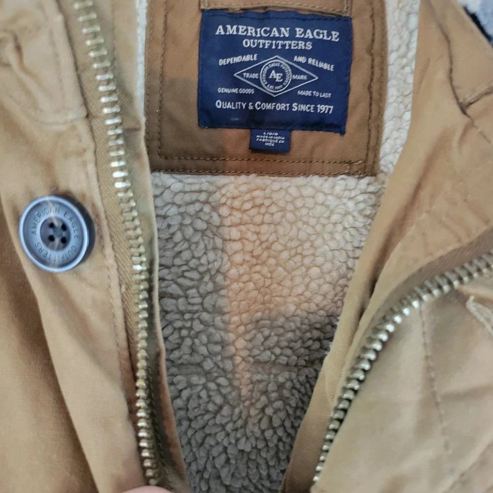 American Eagle Utility Jacket Coat Tan Brown‎ Size Large Hoooded